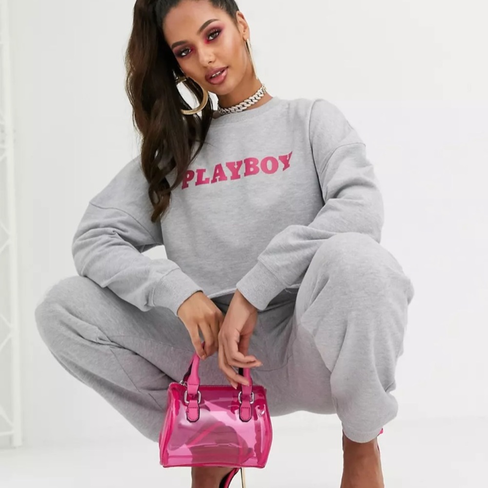 Playboy X Missguided Slogan Cropped Sweatshirt